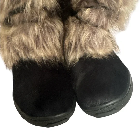💯NWOT Women's Luxe OSCAR SPORTBlack and Tan Fur Winter Boots 🤩 - Picture 2 of 12